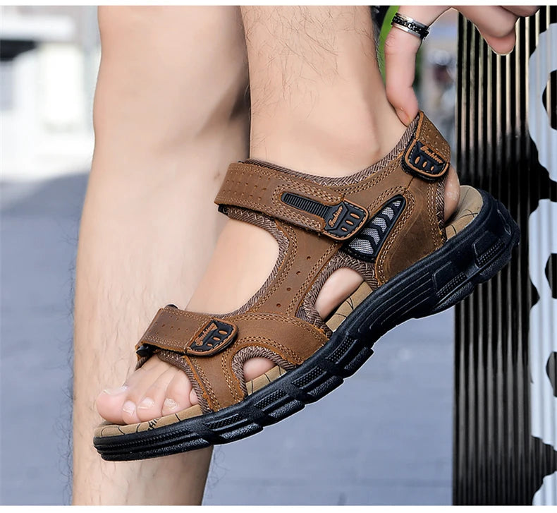 Genuine Leather Men's Sandals Summer Leisure Men Shoes High Quality Soft Casual Sandals for Men Beach Hiking Men's Shoes Size 46