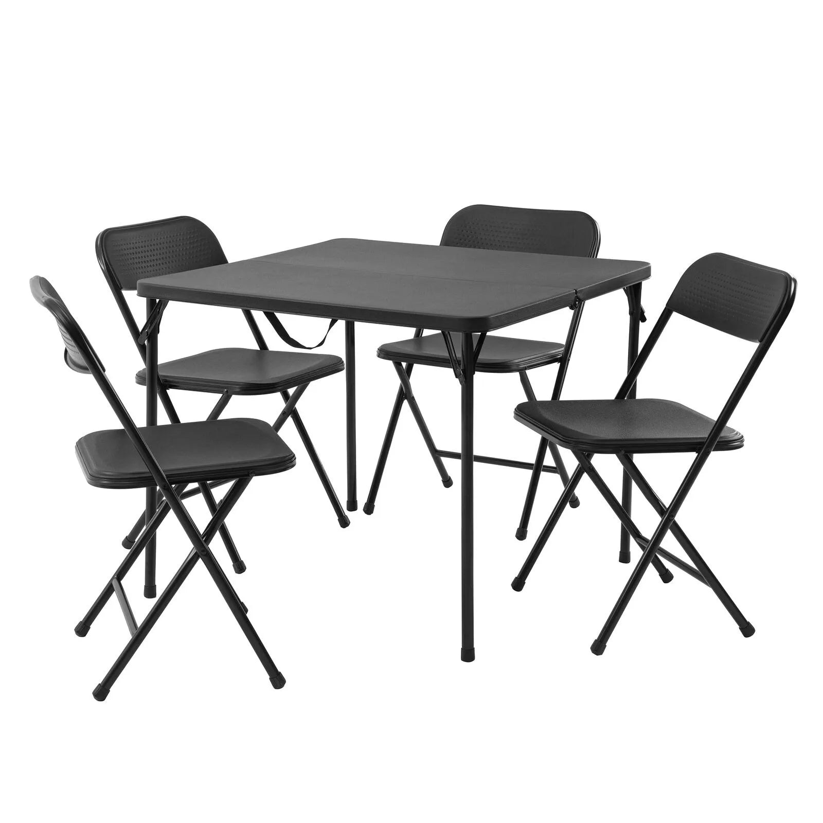 US  5 Piece Resin Card Folding Table and Four Folding Chairs Set, Black