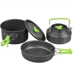 1 Set Outdoor Camping Cookware DS310 Picnic Cooking Set With Cooking Pot Frying Pan Kettle Plastic Bowl Spoon Dropship