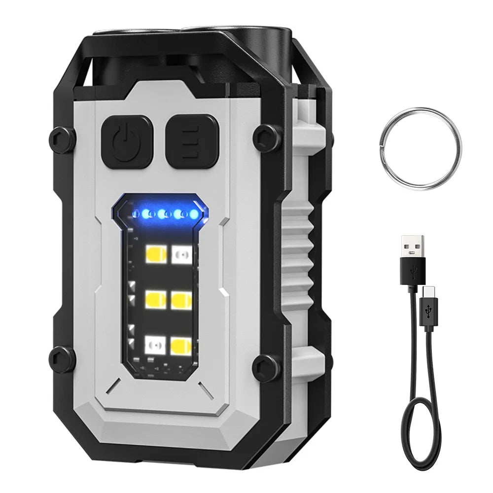 EDC Small Pocket LED Keychain Flashlights With Type-C USB Charging Magnetic Work Flash Light Mini Torch Fishing Camping Lantern