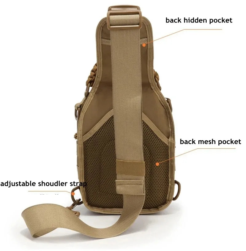 Men's Outdoor Chest Bag Military Tactical Shoulder Bag Sling Backpack 900D Oxford Mountaineering Camping Fishing Hiking Molle Mi