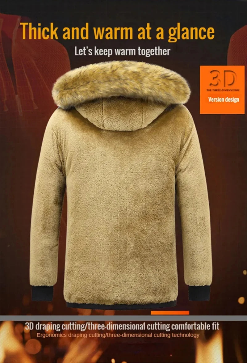 New Winter jacket warm fleece thickened Fur Collar hooded jacket men's waterproof outdoor soft shell fashion leisure windbreaker