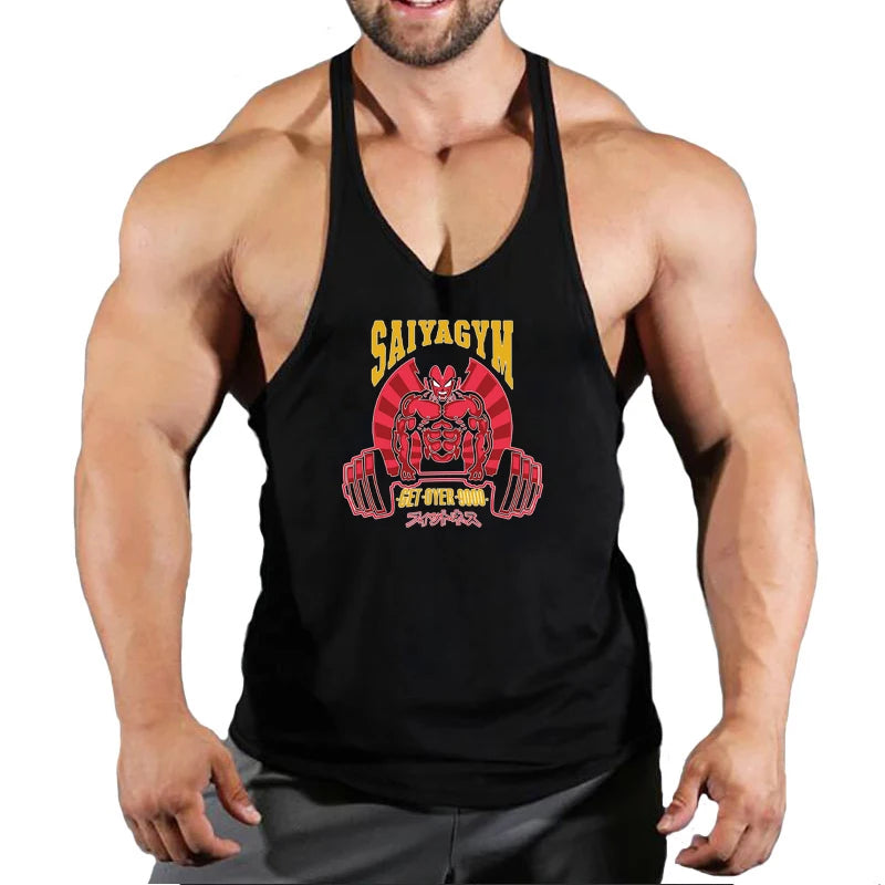 2024 New Bodybuilding Stringer Tank Tops Men Anime funny summer Clothing Running vest Fitness clothing Cotton gym singlets