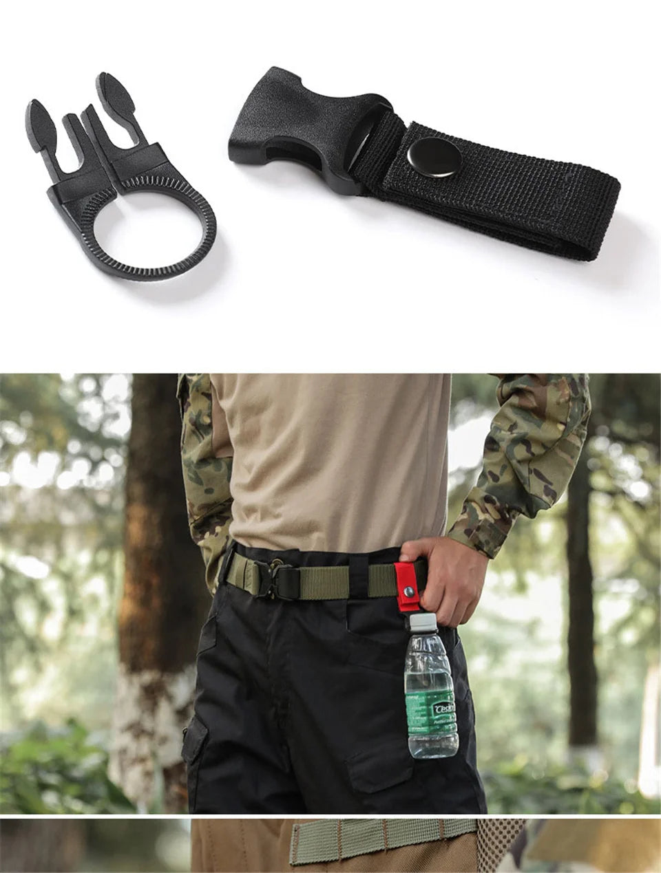 Portable Outdoor Kettle Buckle Backpack Water Bottle Hanger Holder Clip Camping Hiking Military Nylon Webbing Buckle Strap