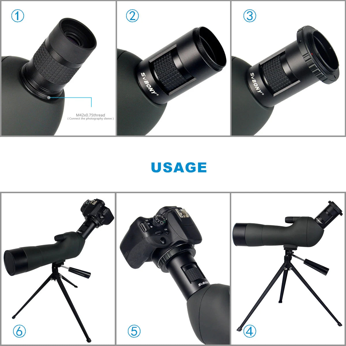 SVBONY Spotting Scope Adapter for Camera Connect to Spotting Scope Fits SV28 SV14 SV13 SV46 SV406 SV411