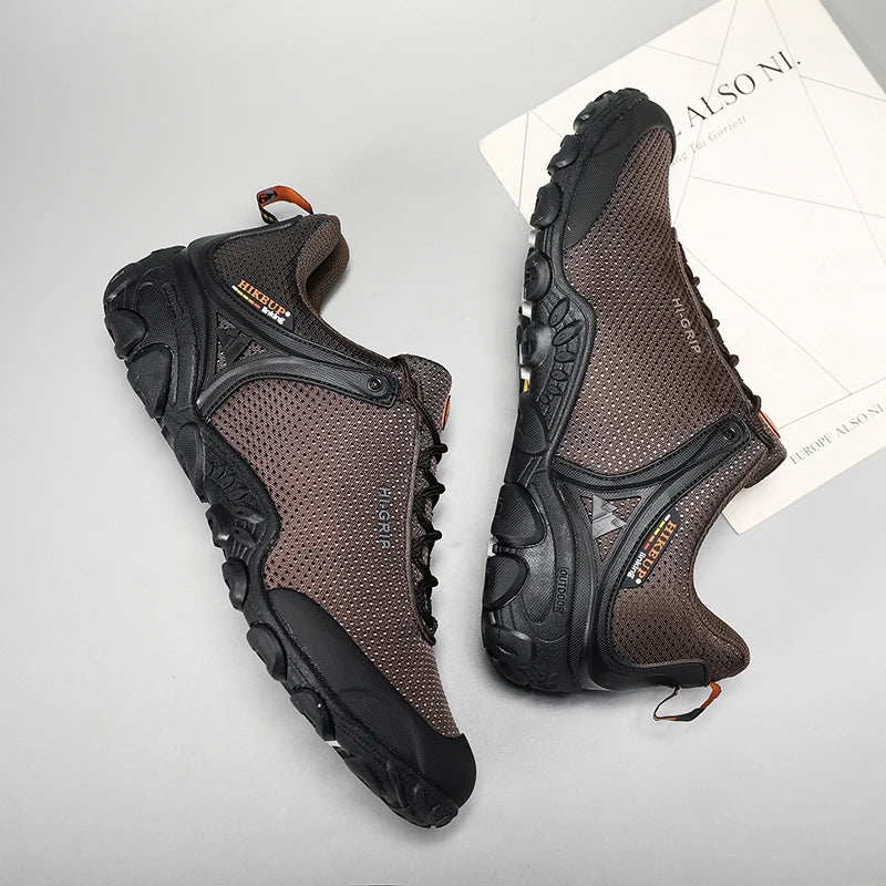 HIKEUP New Hiking Shoes Elevated Insoles Wear-resistant Outdoor Sport Men Shoes Lace-Up Men's Climbing Trekking Hunting Sneakers