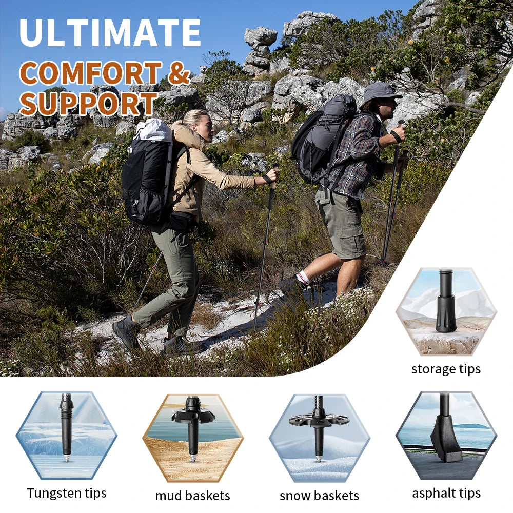 Naturehike Trekking Poles 2pcs Carbon Fiber Collapsible Telescopic Sticks Lightweight Walking Hiking Stick Climbing Stick