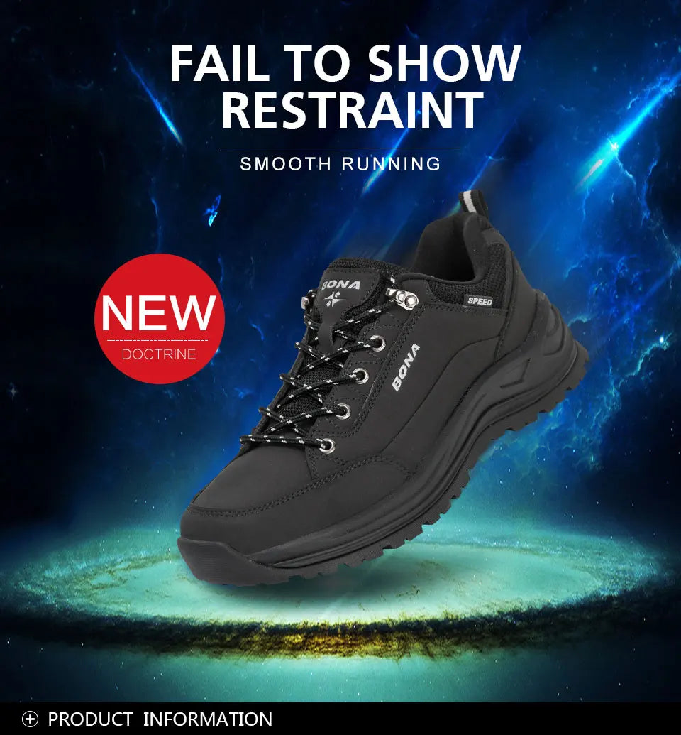 BONA 2022 New Designers Hiking Shoes Wear-resistant Outdoor Sports Shoes Men Brathable Lace-Up Climbing Trekking Footwear Man