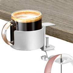 Desk Cup Holder Metal Under Desk Headphone Hanger Anti-Spill Rotating Cup Holder Clamp on Table Chair Coffee Mugs Bottles Rack