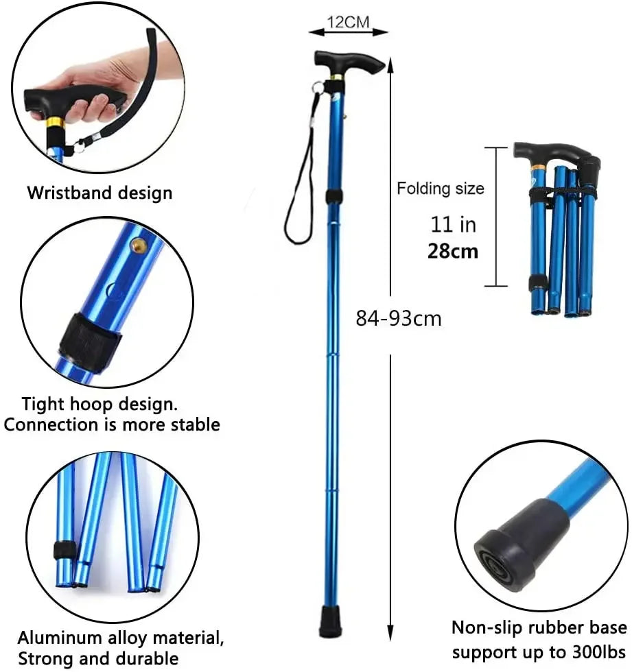 Multifunction Walking Stick Trekking Poles Telescopic Fold Crutches Hiking Stick Crutch Elderly Metal Stick Walking Cane Outdoor