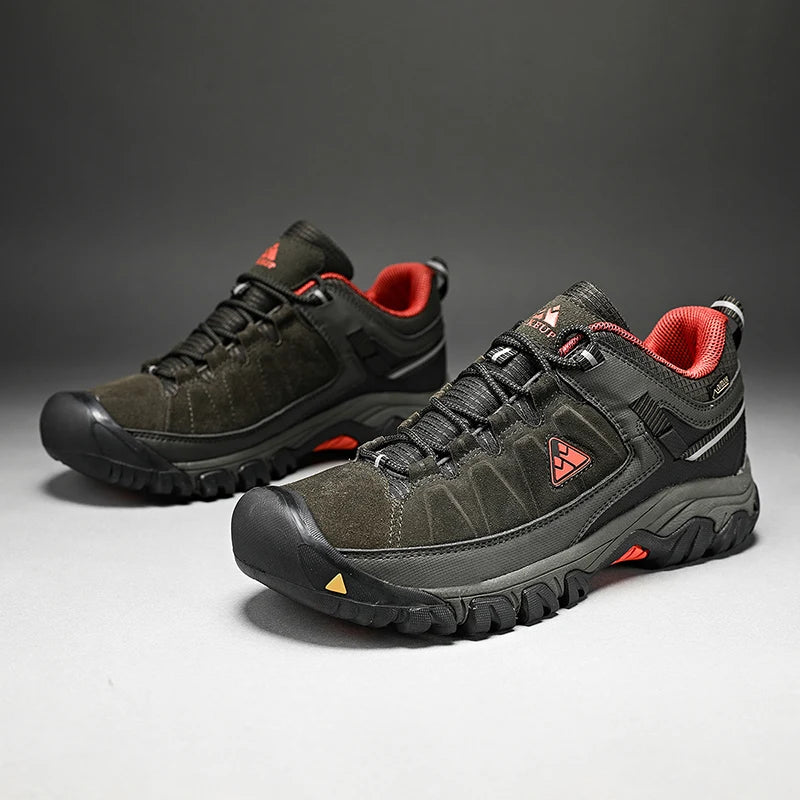 HIKEUP New High Quality Men Hiking Shoes Durable Leather Climbing Shoes Outdoor Walking Sneakers Rubber Sole Factory Outlet