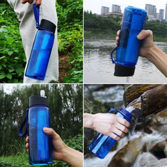 650ml Camping Survival Emergency Water Filter Filtration Bottle, Sports Water Purifier Bottle Water Kettles with Filter