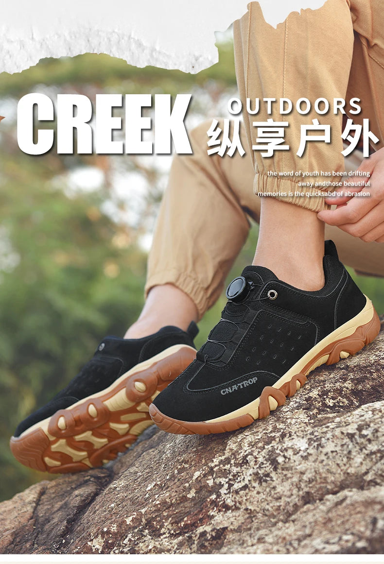 Hiking Sneakers Shoes for Men Breathable Outdoor Trekking Sport Men‘s Shoe Climbing Walking pu Leather sneakers Rotating Buckle