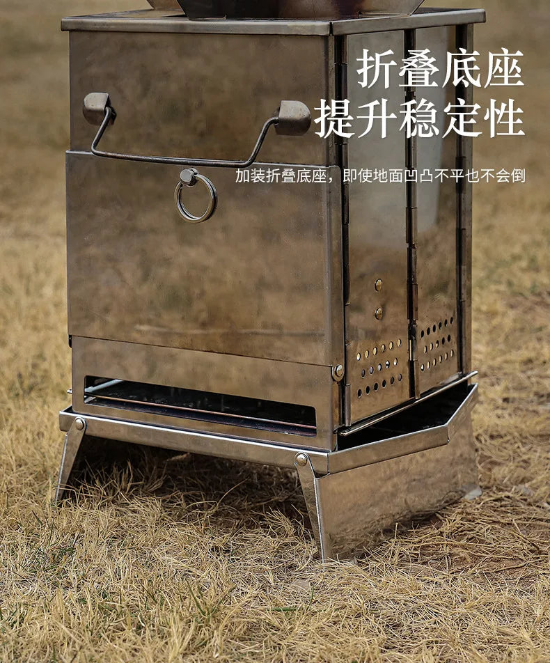 Camping Picnic Portable Folding Charcoal Oven Outdoor Grill New Style Outdoor Folding Wood Stove Mini Stainless Steel Oven Gift