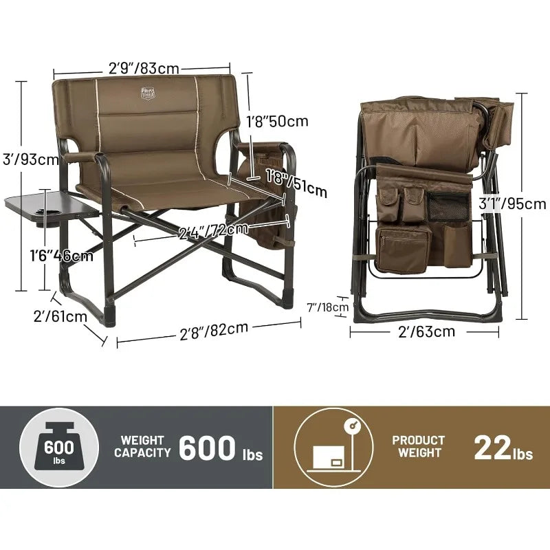 XXL Upgraded Oversized Directors Chairs with Foldable Side Table, Detachable Side Pocket, Heavy Duty Folding Camping Chair up