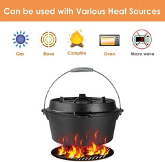 5/12.5 Quart Cast Iron Dutch Oven Camping Pot Outdoor Portable Multi-function Cookware Stew Barbecue Soup Picnic Pot