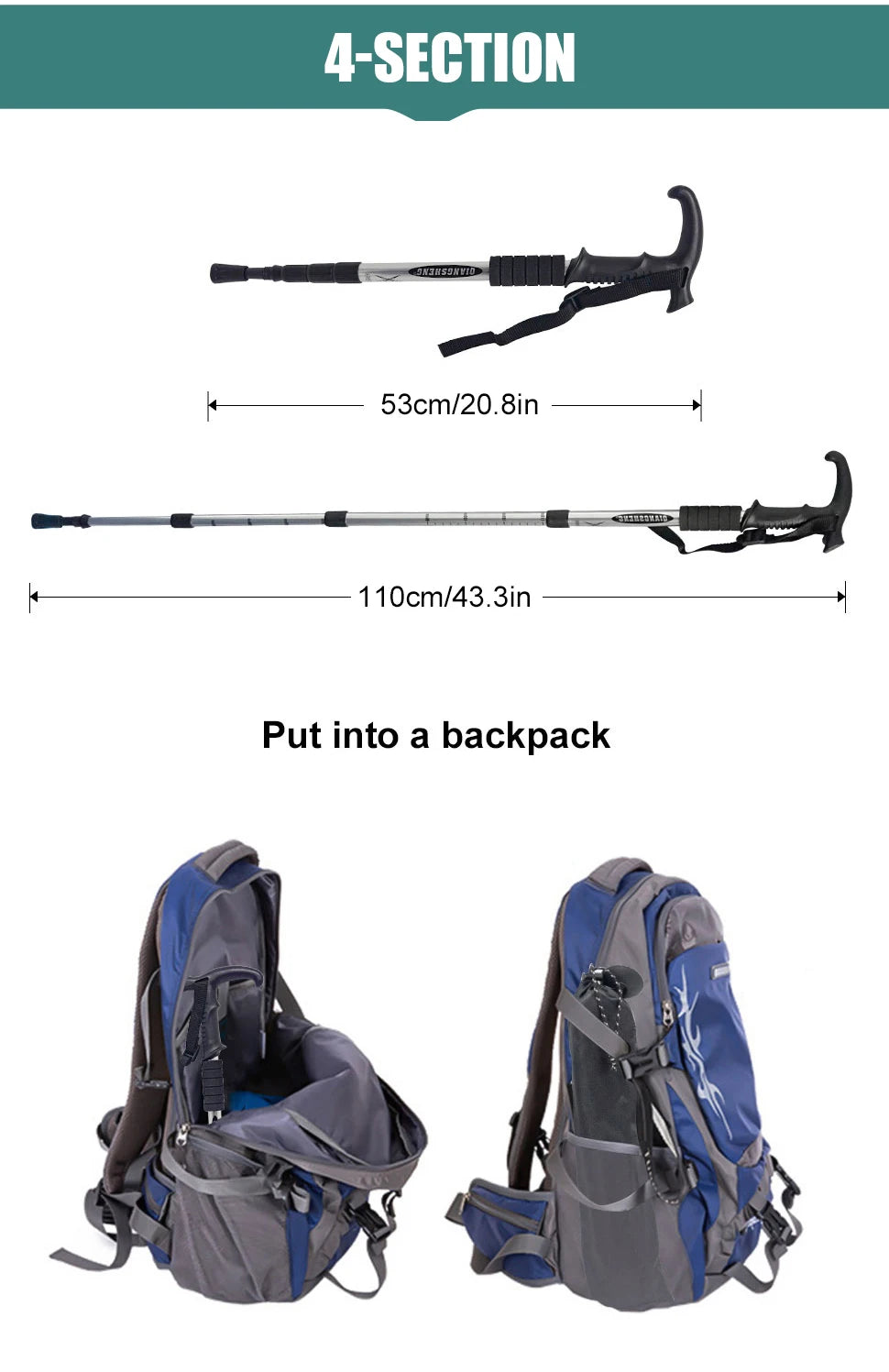 5-Section Portable Outdoor Fold Trekking Pole Walking Hiking Stick Telescopic Club For Nordic Elderly Camping Walking Poles