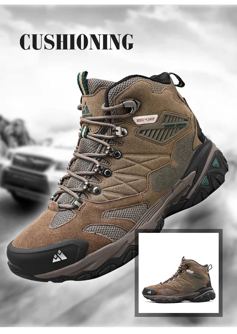 HIKEUP Hiking Boot Men Outdoor Boots Suede High Top Trekking Sport Men Shoes Rainproof Tactical Combat Military Boots