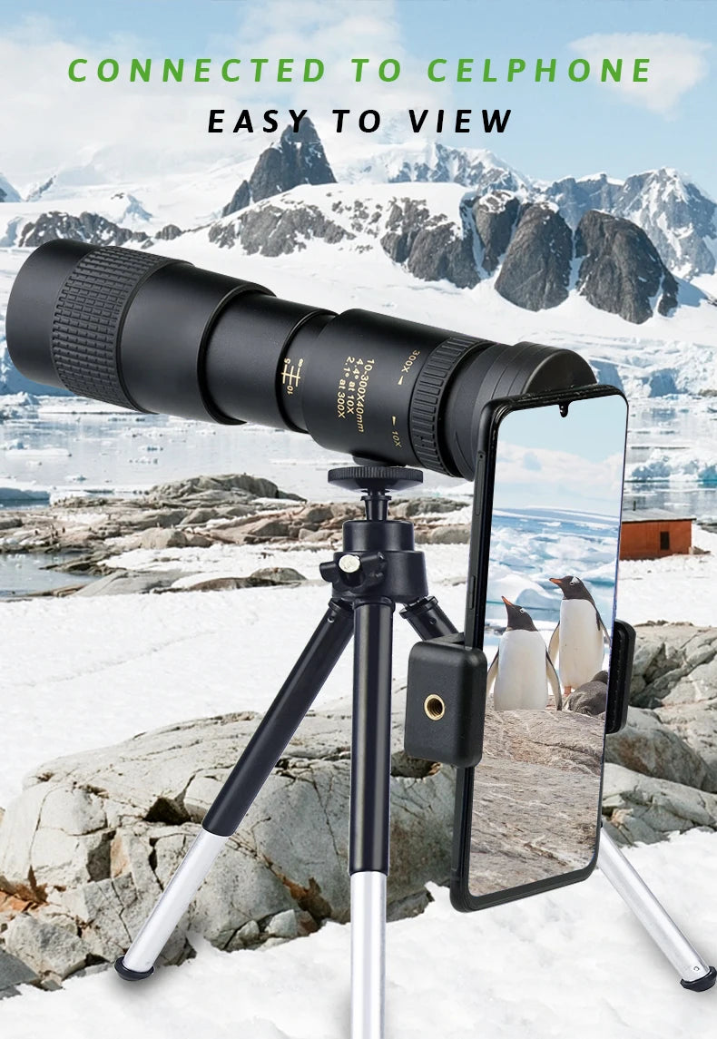 Zoom Monocular Telescope  High Power 10-300x40mm HD Upgrade Portable with Tripod&Phone Holder for Bird Watching Hunting Camping