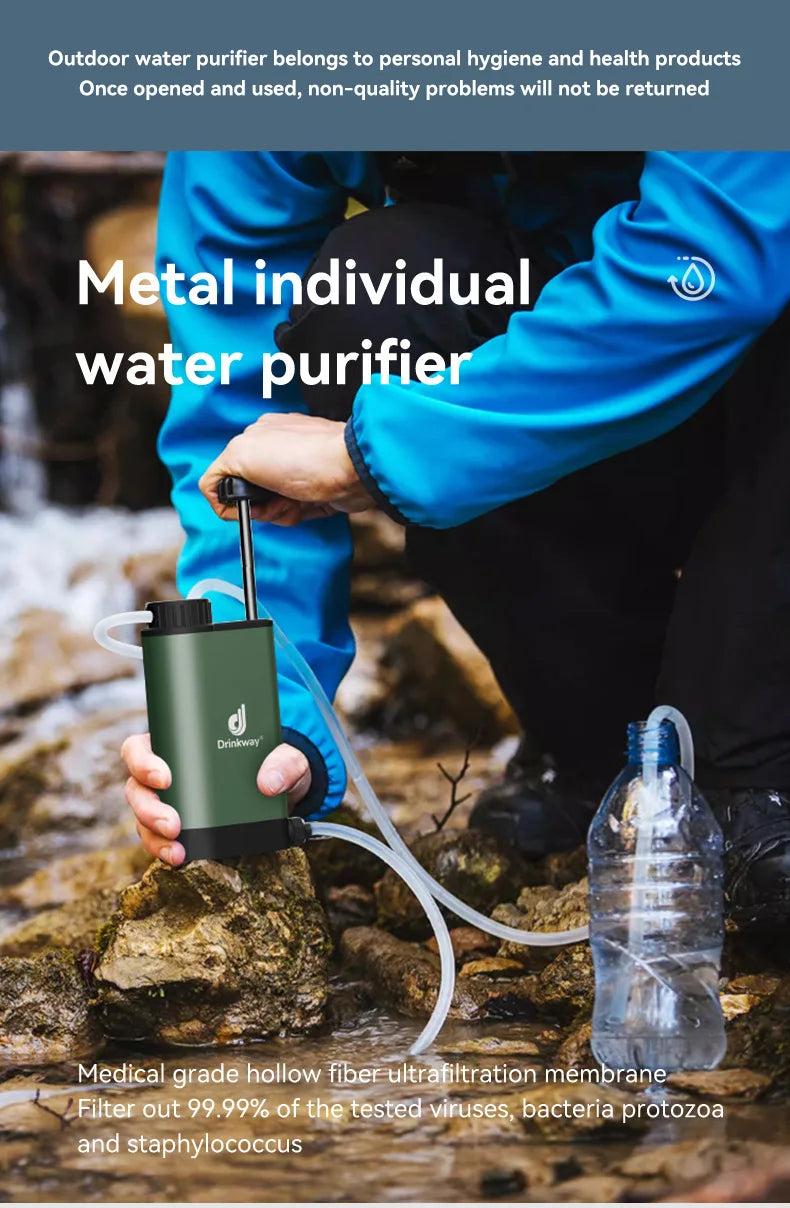 Outdoor Camping Metal Single Soldier Water Purifier Outdoor Exploration Emergency Survival Tool Large Capacity Filtration