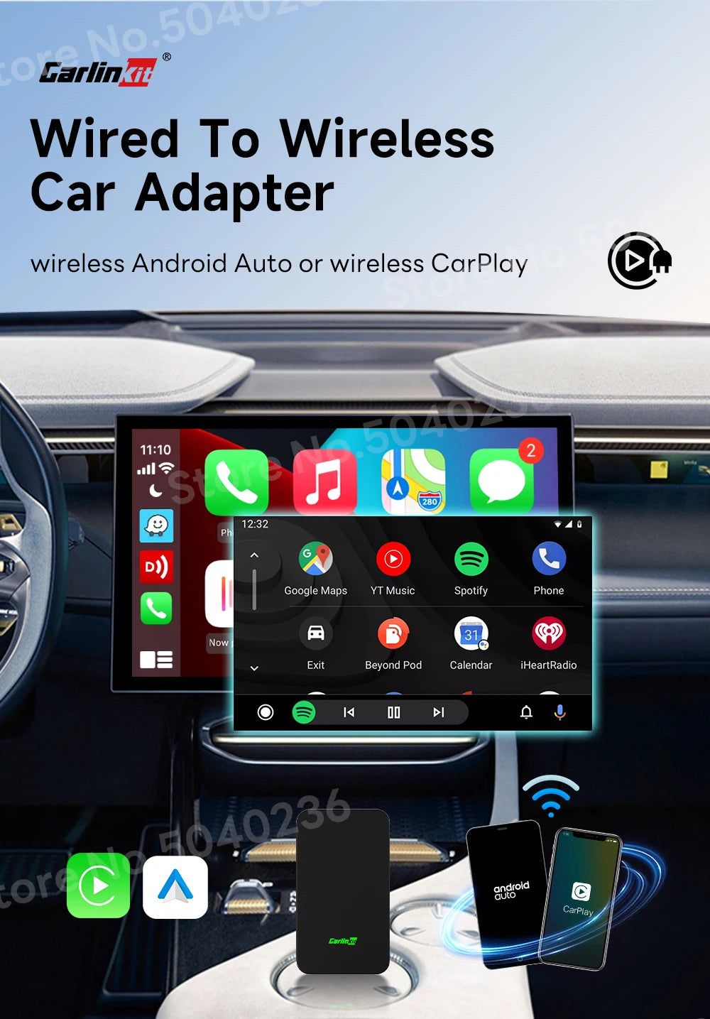 CarlinKit 5.0 2air Mini Wireless Android Auto Wired To Wireless CarPlay Adapter Smart Car Navigation Box 5G WiFi BT Auto-connect