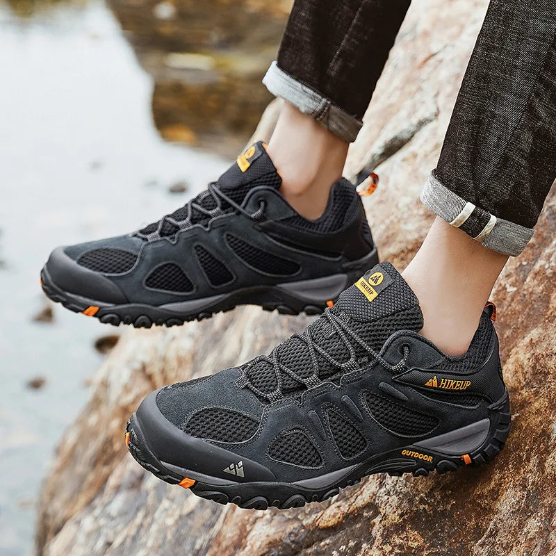 HIKEUP New Arrival Leather Hiking Shoes Wear-resistant Outdoor Sport Men Shoes Lace-Up Mens Climbing Trekking Hunting Sneakers