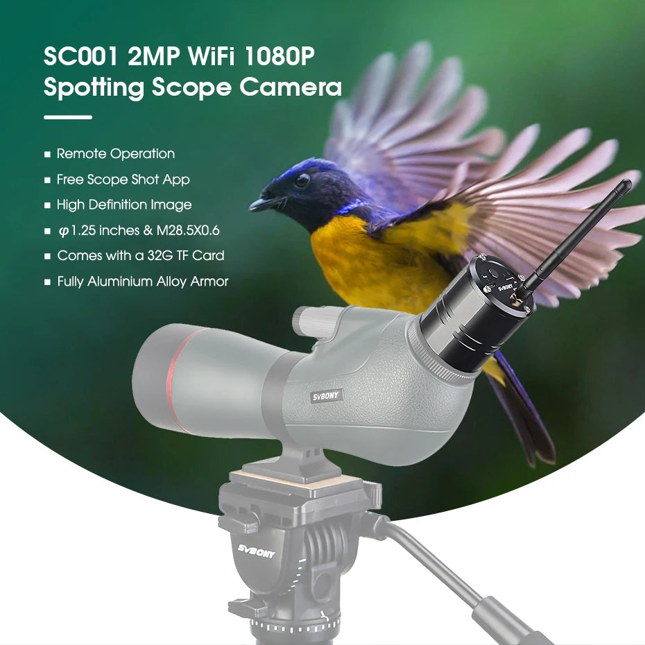 SVBONY SC001 Bird Watching Telescope 2MP Spotting Scope Camera with Wifi 1080P Wireless Camera for SV406P SA401 SV41 SV28