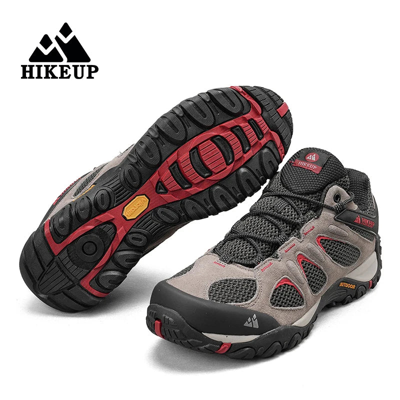 HIKEUP New Arrival Leather Hiking Shoes Wear-resistant Outdoor Sport Men Shoes Lace-Up Mens Climbing Trekking Hunting Sneakers