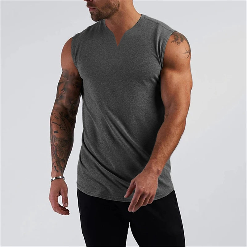 Gym Clothing V Neck Cotton Bodybuilding Tank Top Mens Workout Sleeveless Shirt Fitness Sportswear Running Vests Muscle Singlets