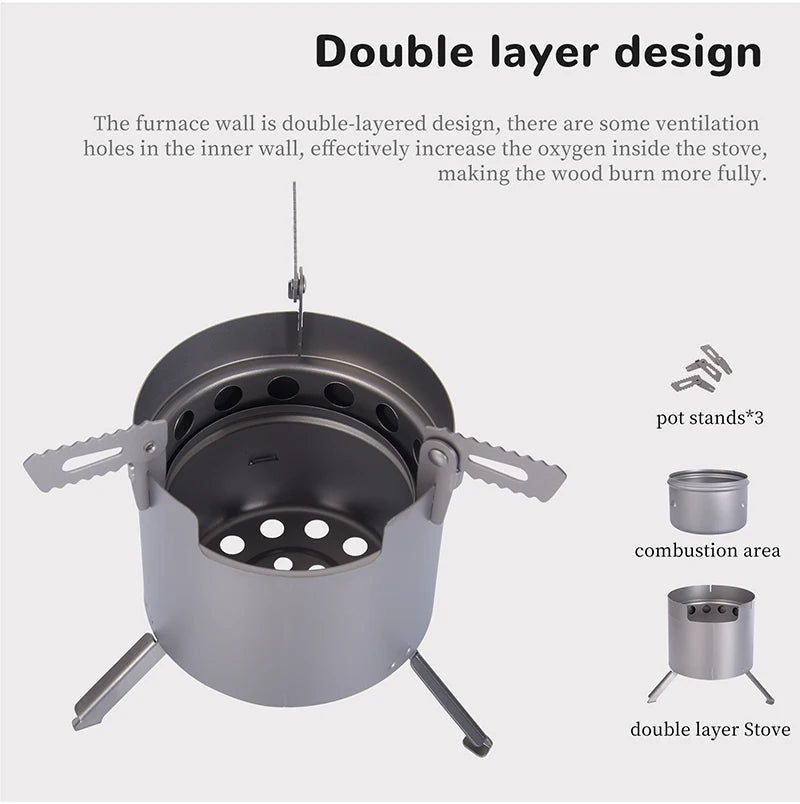 Boundless Voyage Camping Titanium Wood Stove Folding Mini Alcohol Stove Roll Heater Furnace Outdoor Cookware Lightweight Cooker