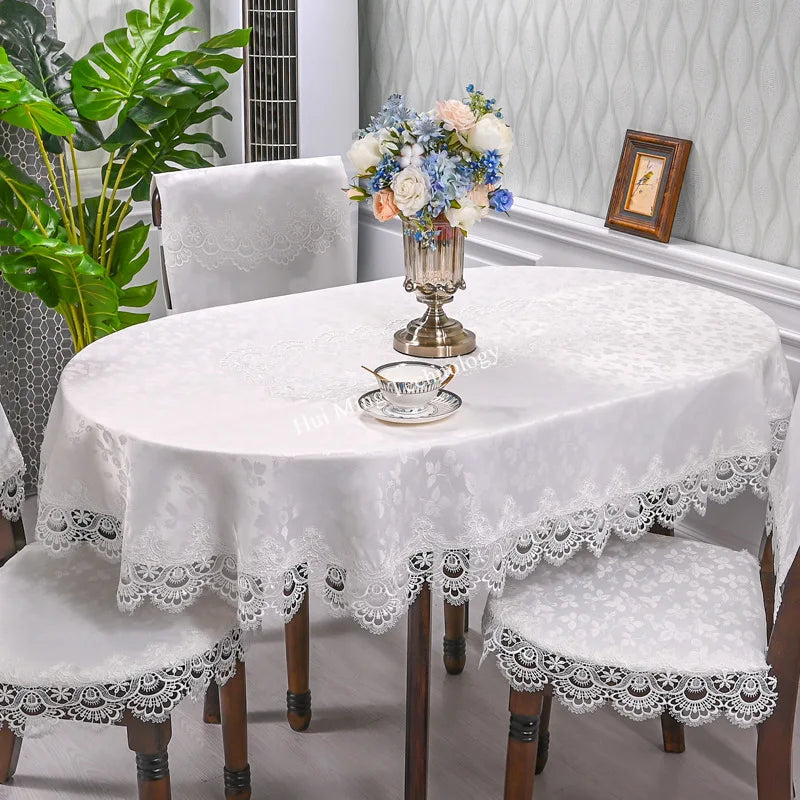 Oval Table Cloth White Embroidered Fold Tea Table Juppe Dining Table Cover Tablecloth Table Home Lace Art Dust Cover Chair Cover