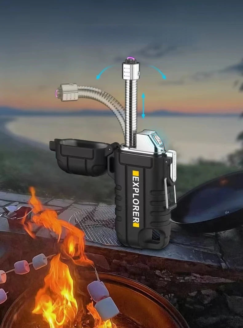 Waterproof Double Arc Lighter Rechargeable Windproof Plasma Lighter Outdoor Camping Flameless Smoking Accessories