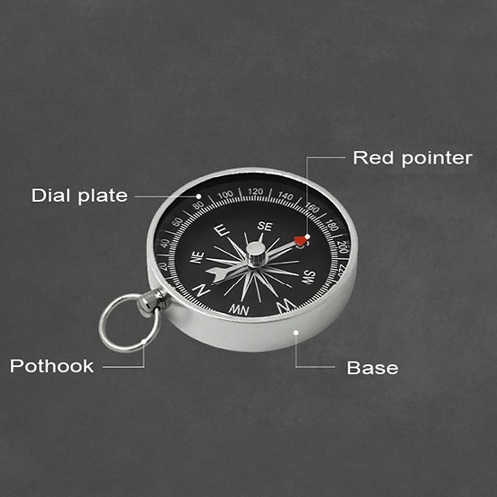 Outdoor Pocket Compass Silver Outdoor Orientation Navigation Compass Aluminum Alloy for Outdoor Camping Hiking Sports Navigation