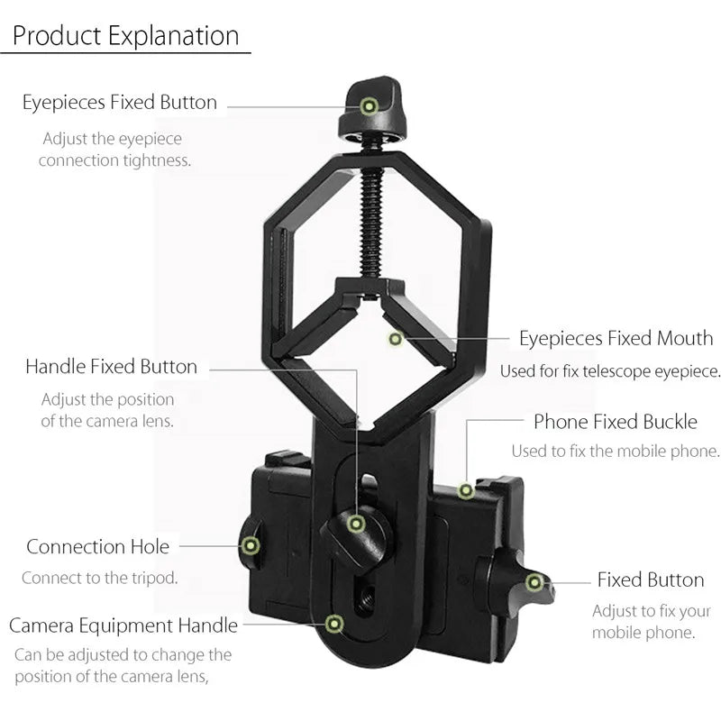 Universal Cell Phone Adapter Clip Mount Binocular Monocular Spotting Scope Telescope Support Eyepiece Mobile Phone Accessory