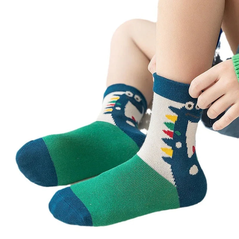 5Pairs/lot Children Socks for Girls Cotton Cute Outdoor Travel Sports Socks Animal Dinosaur Causual Sports Clothes Accessories