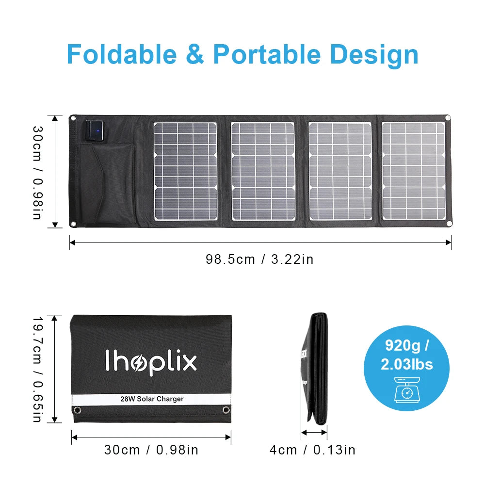 New Portable Solar Panel  28W 18V Charger Type-c USB DC Camping Foldable Panels For Moblie Phone Laptop Charge Power Station