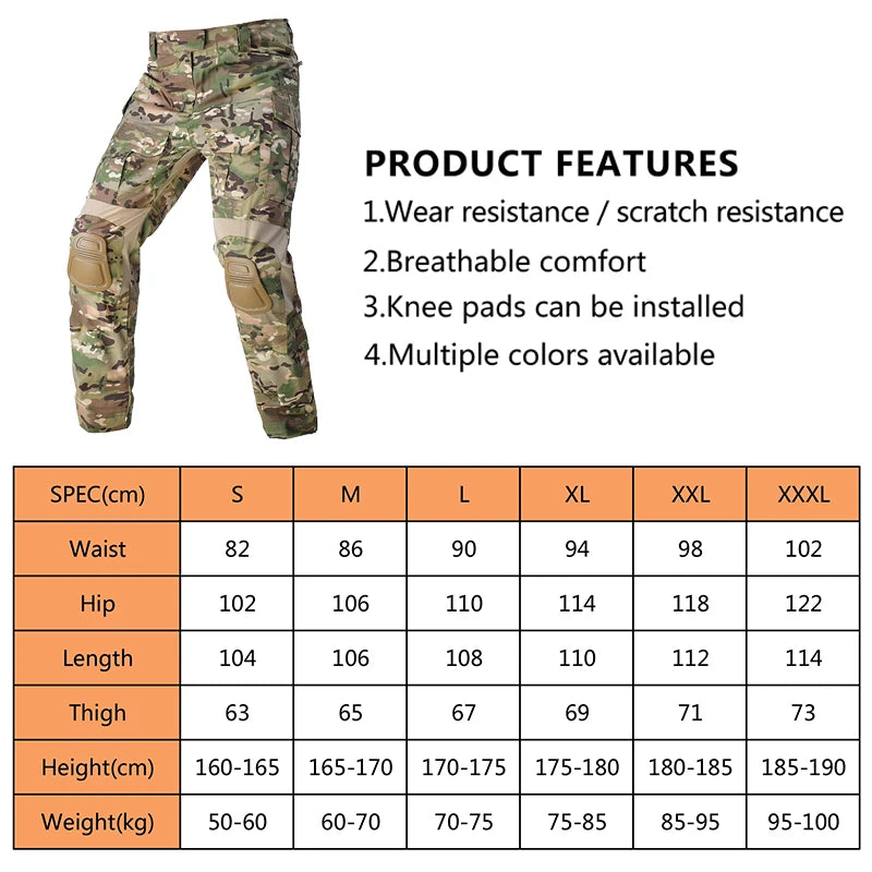 HAN WILD G3 Tactical Pants Camouflage Cargo Pants Work Clothing Combat Uniform Paintball Multi Pockets Pants Knee Pads Climb