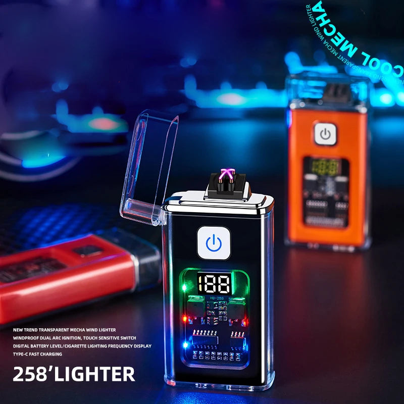 Stylish USB Rechargeable Electric Lighter Cool Windproof Dual ARC Plasma Lighters for Men Outdoor Camping Gadgets Fire Starter