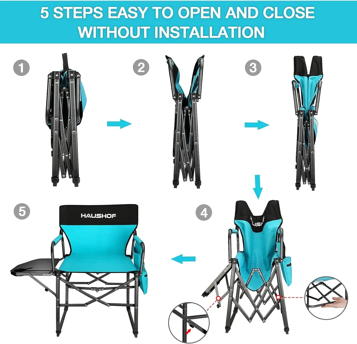 Camping Chair with Side Table and Storage Pockets, Portable Folding Directors Chair, Heavy Duty Camp Chair for Adults Outdoor