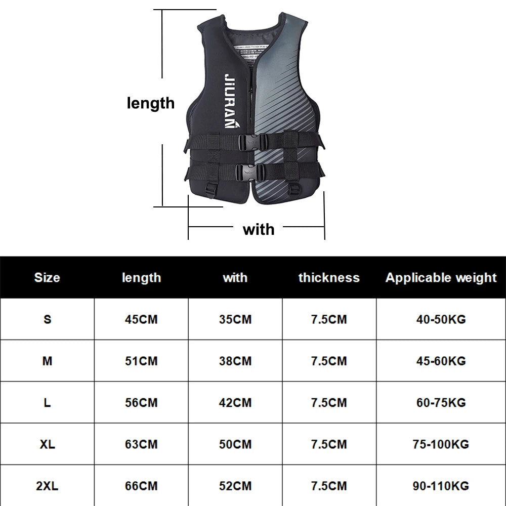 Neoprene Life Jacket for Kids and Adults, Water Sports, Fishing, Kayaking, Boating, Swimming Safety, Buoyancy Vest, 30kg-110kg