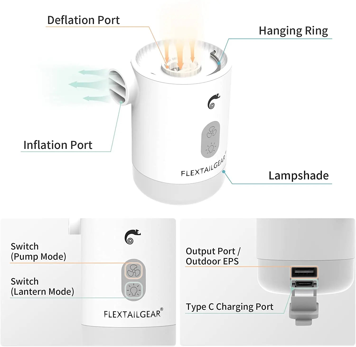 FLEXTAILGEAR Max Pump 2 Pro Portable Mini Air Pump Camping Equipment Electric Inflator USB Charging Illumination For Outdoor