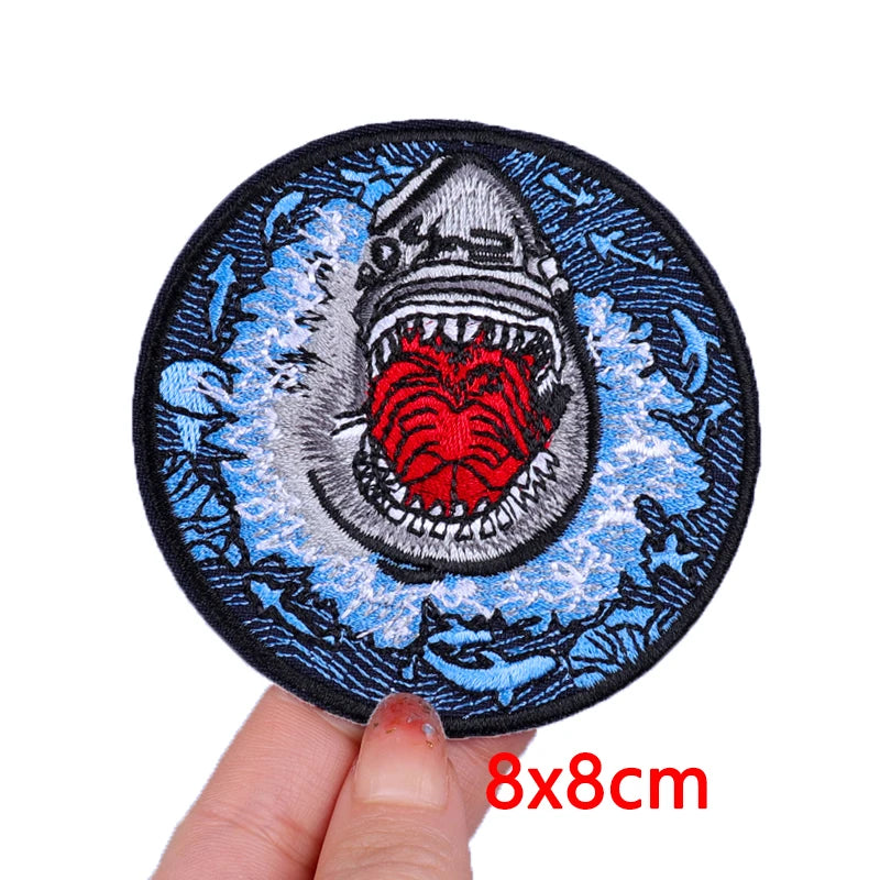 Wave/Dolphin Shark Patch Outdoor Embroidery Patch Iron On Patches For Clothing Thermoadhesive Patches On Clothes Sewing Applique