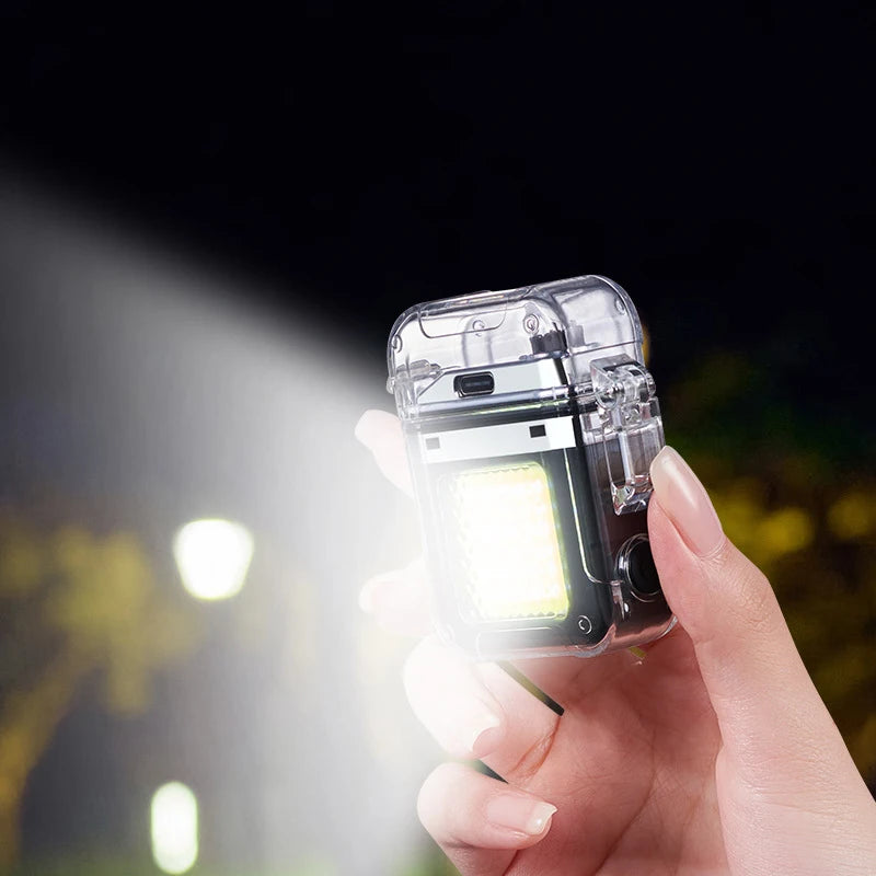 Waterproof Lighter Windproof Lighter Electric Flashlight Transparent Plasma ARC USB Rechargeable Lighters Outdoor Camping Gift