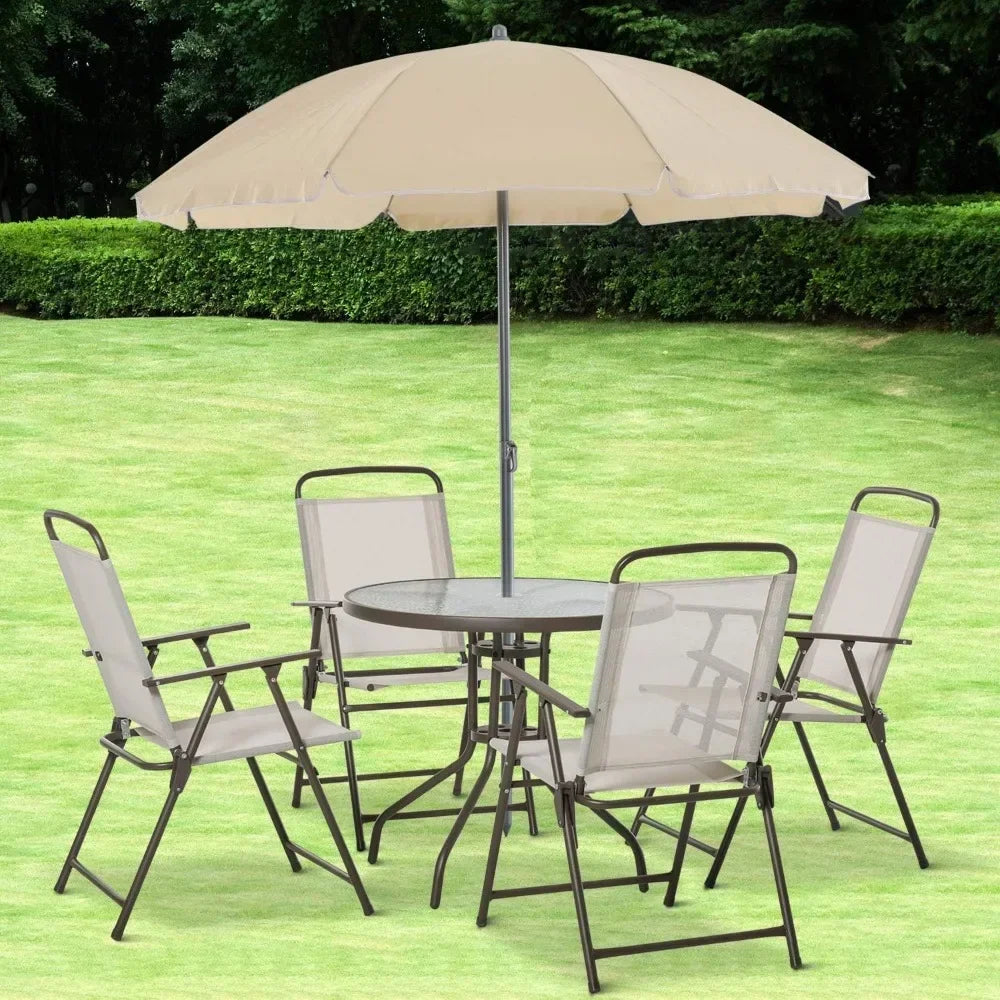 Outdoor Tables 6 Piece Patio Dining Set for 4 , Chairs with 4 Folding Dining Chairs & Round Outdoor Tables