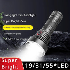 High Power Rechargeable LED Flashlight with 19/31/55 lamp beads Self-defense Torch aluminum  Lantern edc Flashlights for Camping