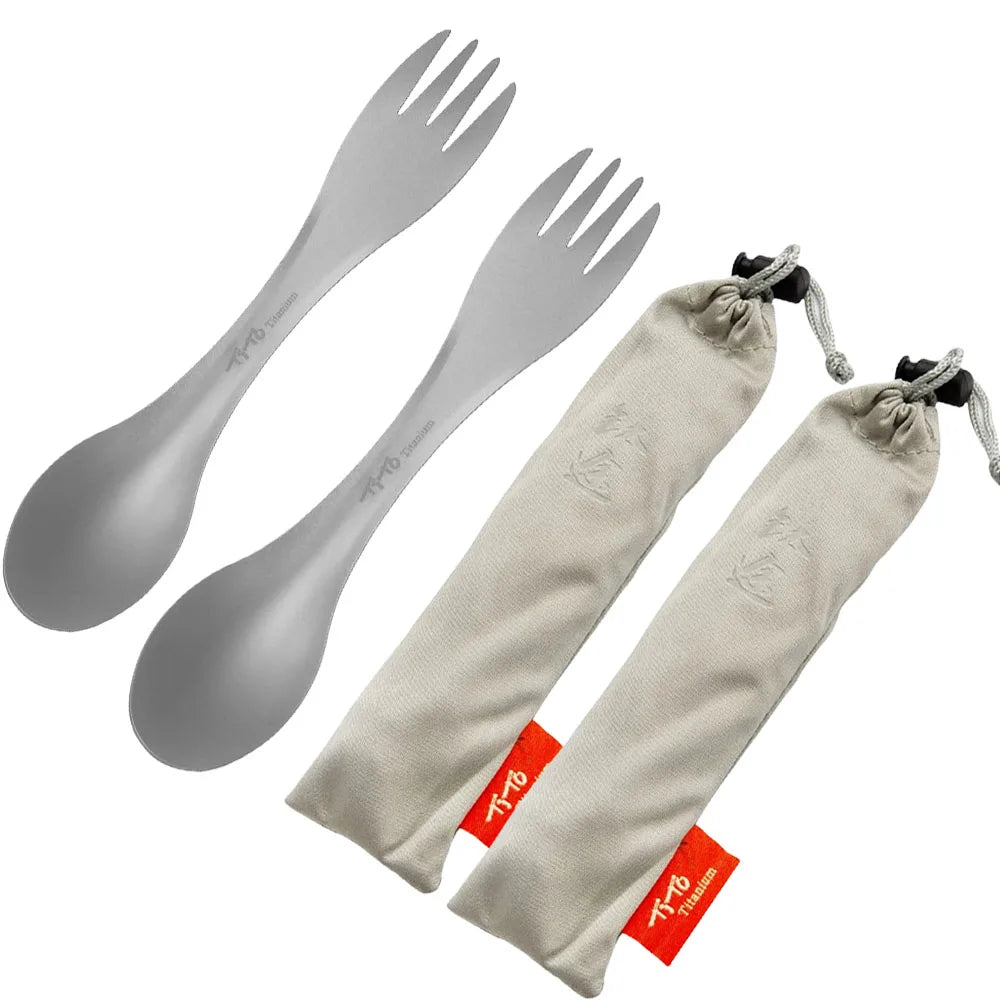 2Pcs Pure Titanium Spork Ultralight EDC Outdoor Tableware Camping Portable Picnic Accessories Hiking Titanium Spoon Tableware