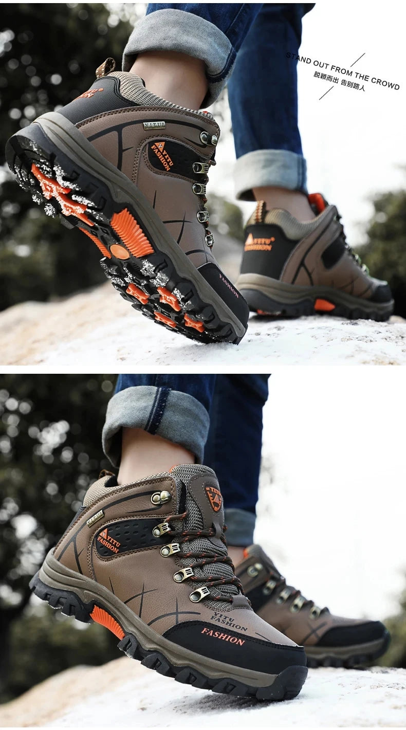 Brand Men Winter Snow Boots Waterproof Leather Sneakers Super Warm Men's Boots Outdoor Male Hiking Boots Work Shoes Size 39-47