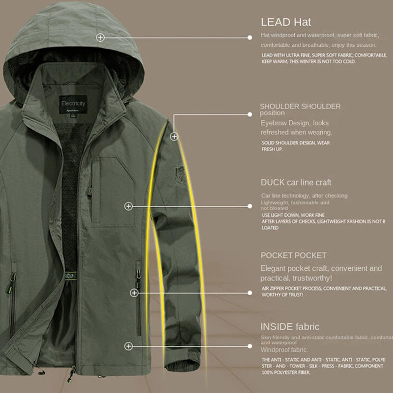 2024 Autumn Outdoor Waterproof Soft Shell Jacket Hunting Windbreaker Hiking Rainwater Camping Fishing Tactical Clothing For Men