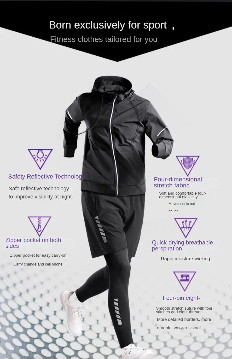 All-Season Men's Sportswear Set/Suit - Tracksuit for Running， Cycling, Fitness & Hiking，gym clothing men， jogging， boxing，5 pcs