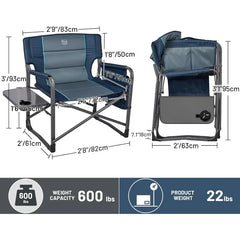 XXL Upgraded Oversized Directors Chairs with Foldable Side Table, Detachable Side Pocket, Heavy Duty Folding Camping Chair up